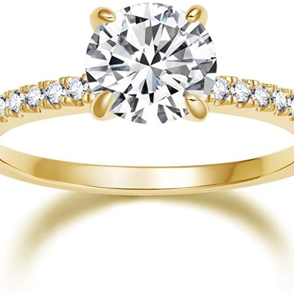 Cubic Zirconia/Stirling Silver Gold Engagement Ring Size 6.5 - Picture 10 of 10